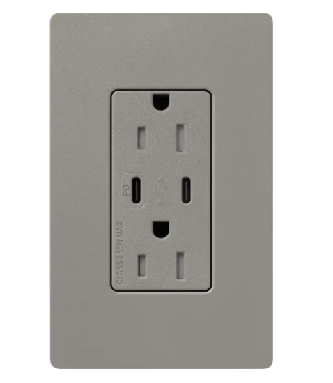 Lutron SCR-15-CCTR-CS Claro 15A Tamper-Resistant USB Type C Duplex Receptacle - Finish: Cobblestone