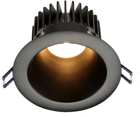 Lotus LED Lights LD4R-30K-4R-BR-BT-60D 4'' Round Deep Regressed LED, 15W, 1200 Lumens, 3000K, 90+ CRI, 60° Beam Angle, Plenum Rated, IP54, Airtight, Triac Dimmable, Black Trim & Reflector