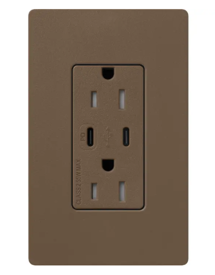 Lutron SCR-15-CCTR-EP Claro 15A Tamper-Resistant USB Type C Duplex Receptacle - Finish: Espresso