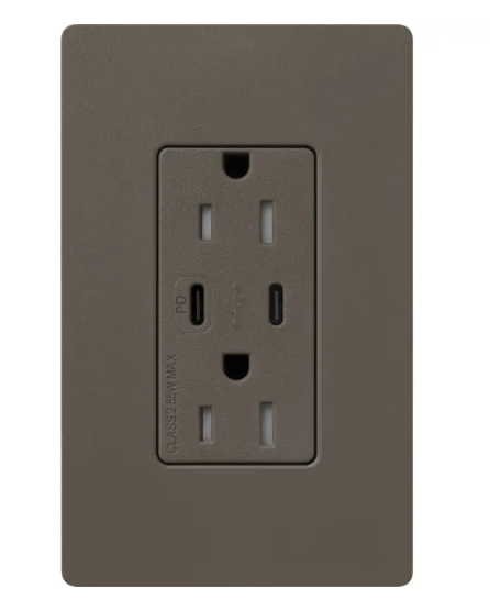 Lutron SCR-15-CCTR-TF Claro 15A Tamper-Resistant USB Type C Duplex Receptacle - Finish: Truffle