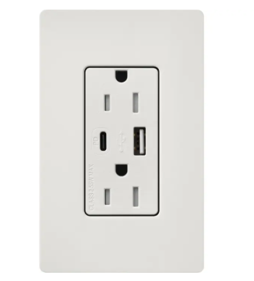 Lutron SCR-15-ACTR-LG Claro 15A Tamper-Resistant USB Type A and C Duplex Receptacle - Finish: Lunar Gray