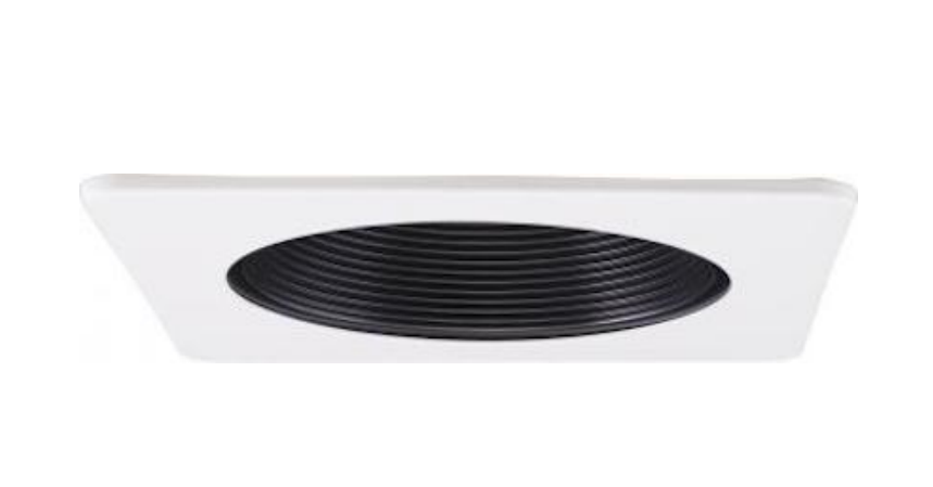 Elco Lighting EL2393B 3-Inch Square on Round Phenolic Baffle Trim, White Ring With Black Baffle Finish