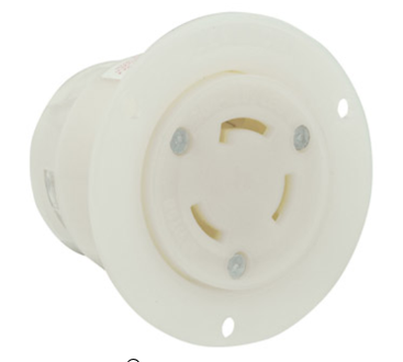 Leviton 3335-C 30A, 125/250V NEMA Non-NEMA, 3P, 3W, Flanged Outlet Locking Receptacle, Non-Grounding, White Finish