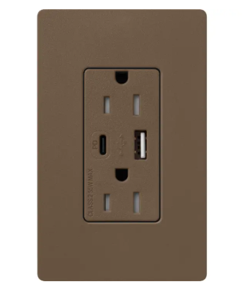 Lutron SCR-15-ACTR-EP Claro 15A Tamper-Resistant USB Type A and C Duplex Receptacle - Finish: Espresso