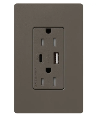 Lutron SCR-15-ACTR-TF Claro 15A Tamper-Resistant USB Type A and C Duplex Receptacle - Finish: Truffle