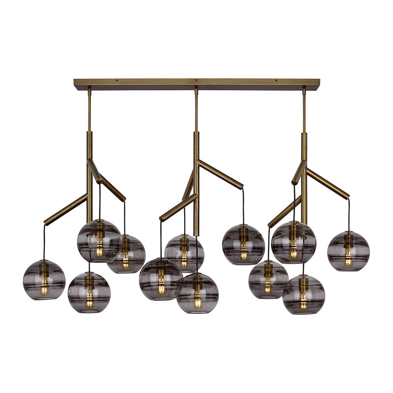 Visual Comfort Architectural 700SDNMPL3KR-LED927 Modern 63" Sedona Single 12-lt LED Chandelier Ceiling Light - 120V - CCT: 2700K - Glass Color: Smoke - Finish: Aged Brass