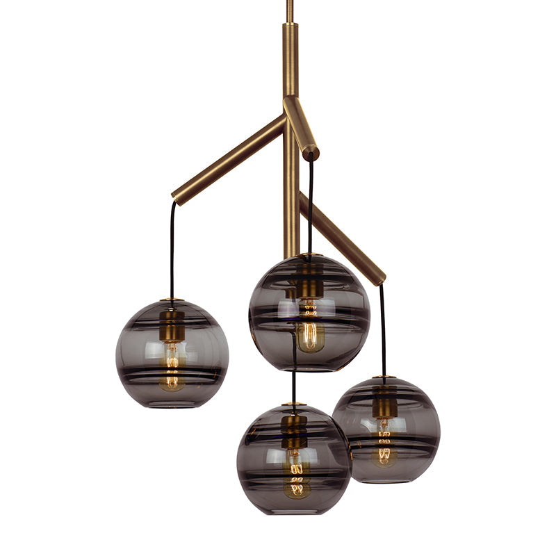 Visual Comfort Architectural 700SDNMPR1KR-LED927 Modern 25" Sedona Single 4-lt LED Chandelier Ceiling Light - 120V - CCT : 2700K - Glass Color: Smoke - Finish: Aged Brass