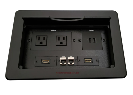 Lew Electric TBUS-10-B1 Multimedia Table Box, 2 Power, 2 Charging USB, 2 HDMI, 2 Cat6 - Black