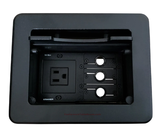Lew Electric TBUS-5-B5 Cable Well Table Box W/ 1 Power & 3 Grommet Holes, Black