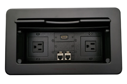 Lew Electric TBUS-6-B1 Cable Well Connectivity Table Box W/ 2 Power, 1 HDMI & 2 Data Ports, Black