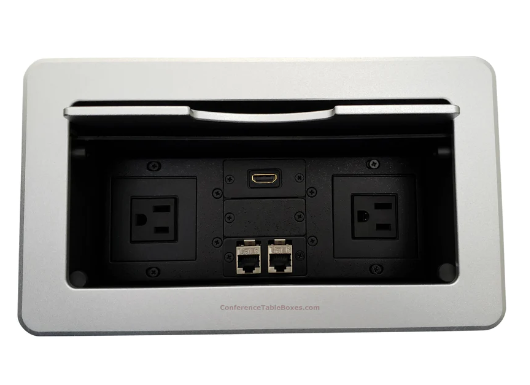 Lew Electric TBUS-6-S1 Cable Well Connectivity Table Box W/ 2 Power, 1 HDMI & 2 Data Ports, Silver
