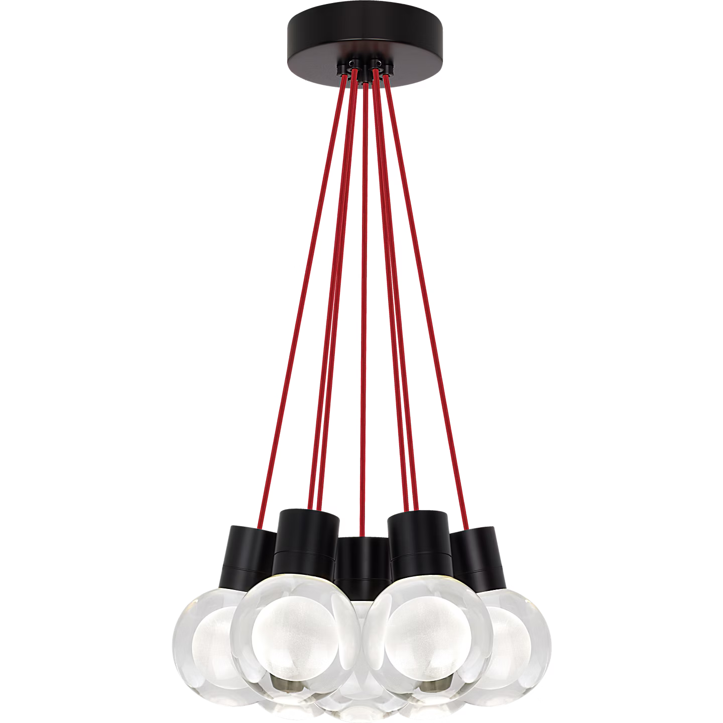 Visual Comfort Modern Collection 700TDMINAP7CRB-LEDWD Sean Lavin Mina 7 LED 5 Inch Black Pendant WD 2200K-3000K Laser-Etched Crystal Red Cord