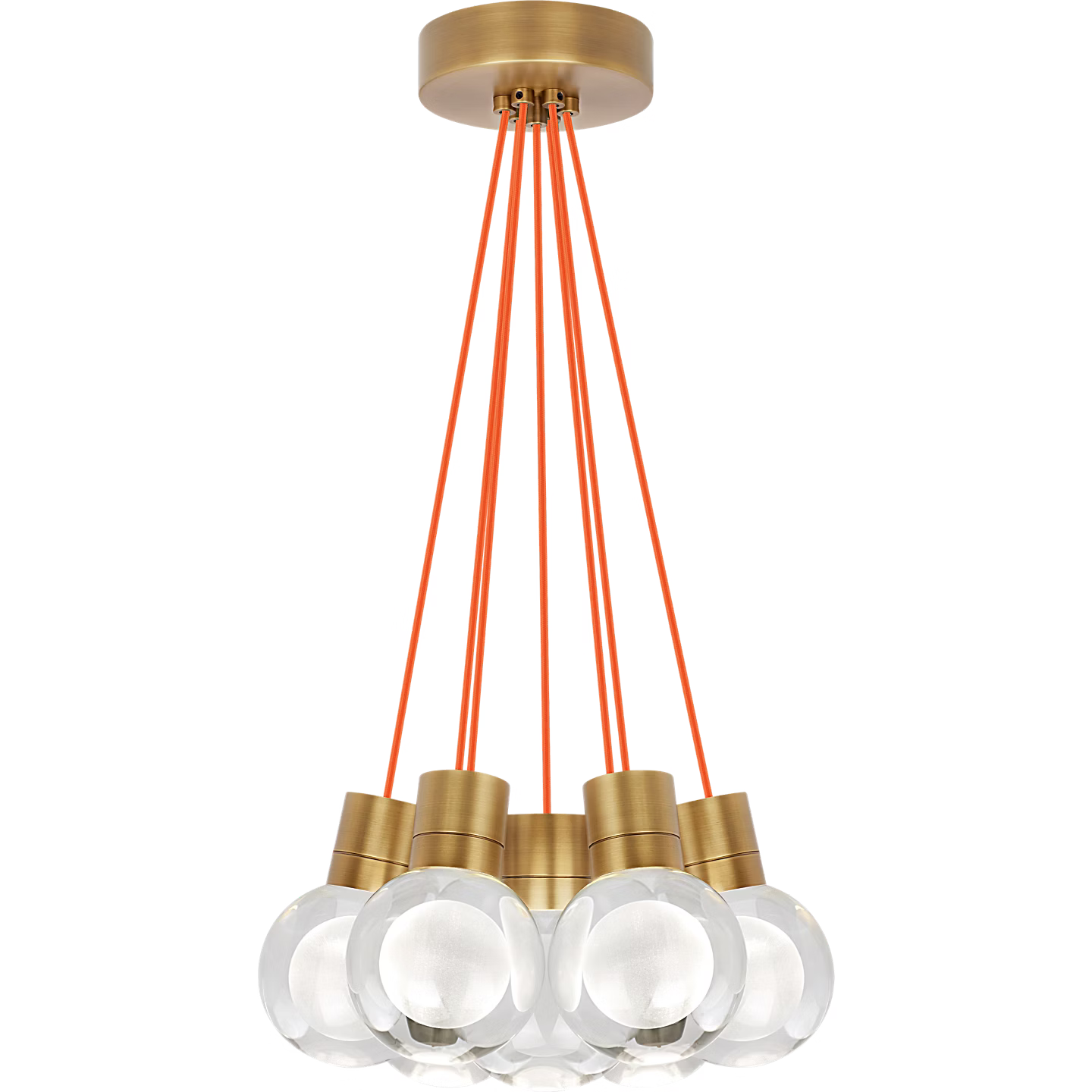 Visual Comfort Modern Collection 700TDMINAP7CRNB-LEDWD Sean Lavin Mina 7 LED 5 Inch Natural Brass Pendant WD 2200K-3000K Laser-Etched Crystal Red Cord