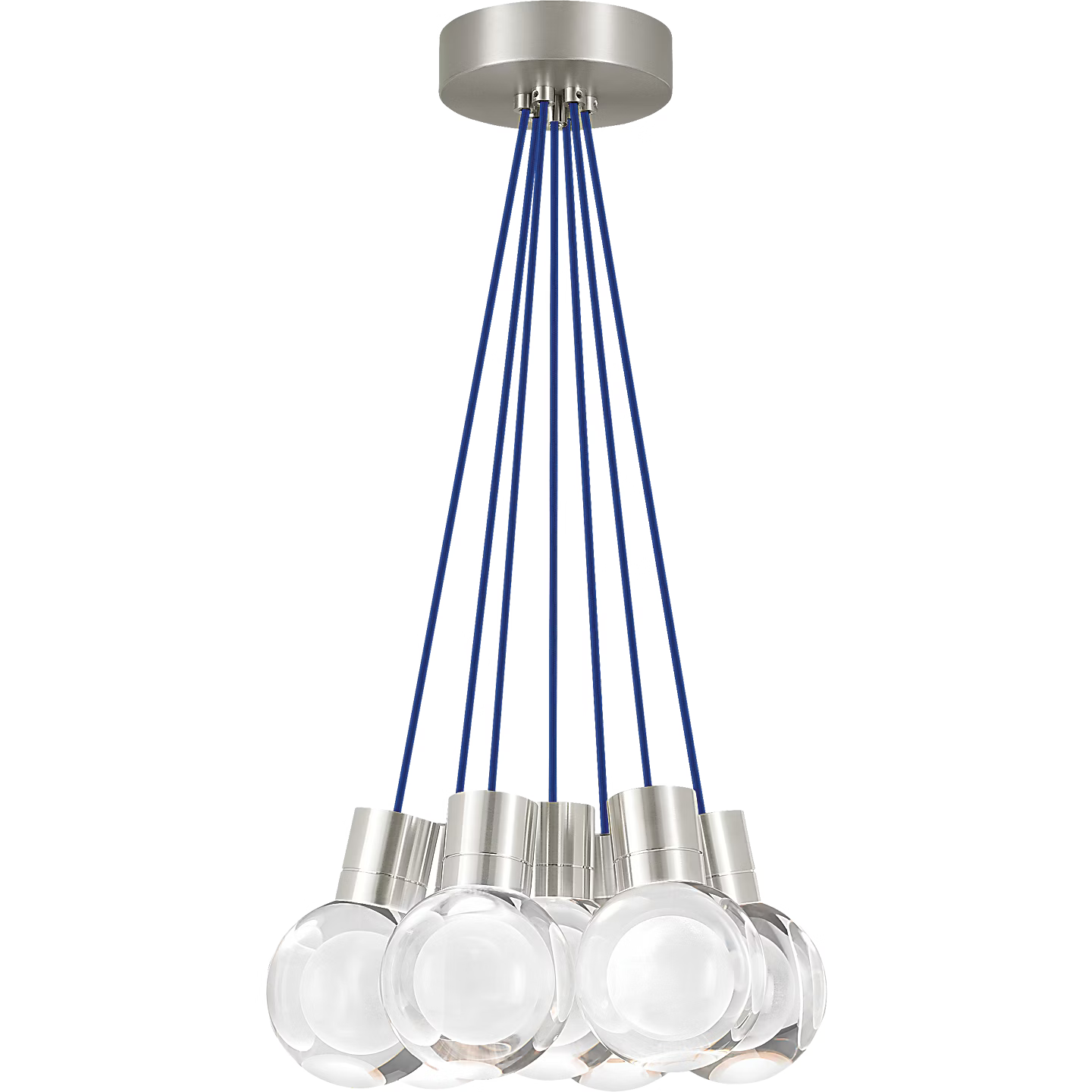Visual Comfort Modern Collection 700TDMINAP7CUS-LED930 Sean Lavin Mina 5 Inch Satin Nickel LED Pendant 7 Light 3000K Crystal Blue Cord