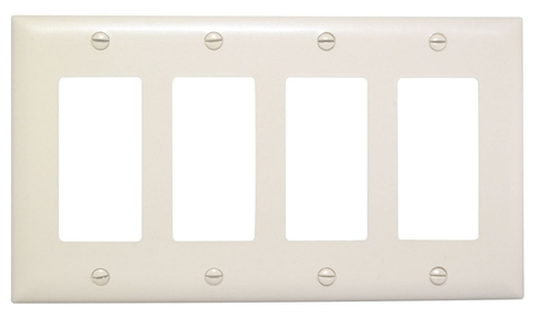 Wattstopper TP264LA Thermoplastic 4-Gang Decorator Wall Plate, Light Almond Finish