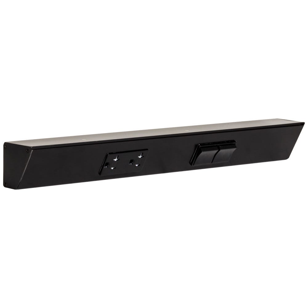 Task Lighting TRS18-2B-BK-RS 18" Angled Power Strip with 1 Black Duplex Receptacle & 2 Black Right-Side Switches - 120V, 20A, Black