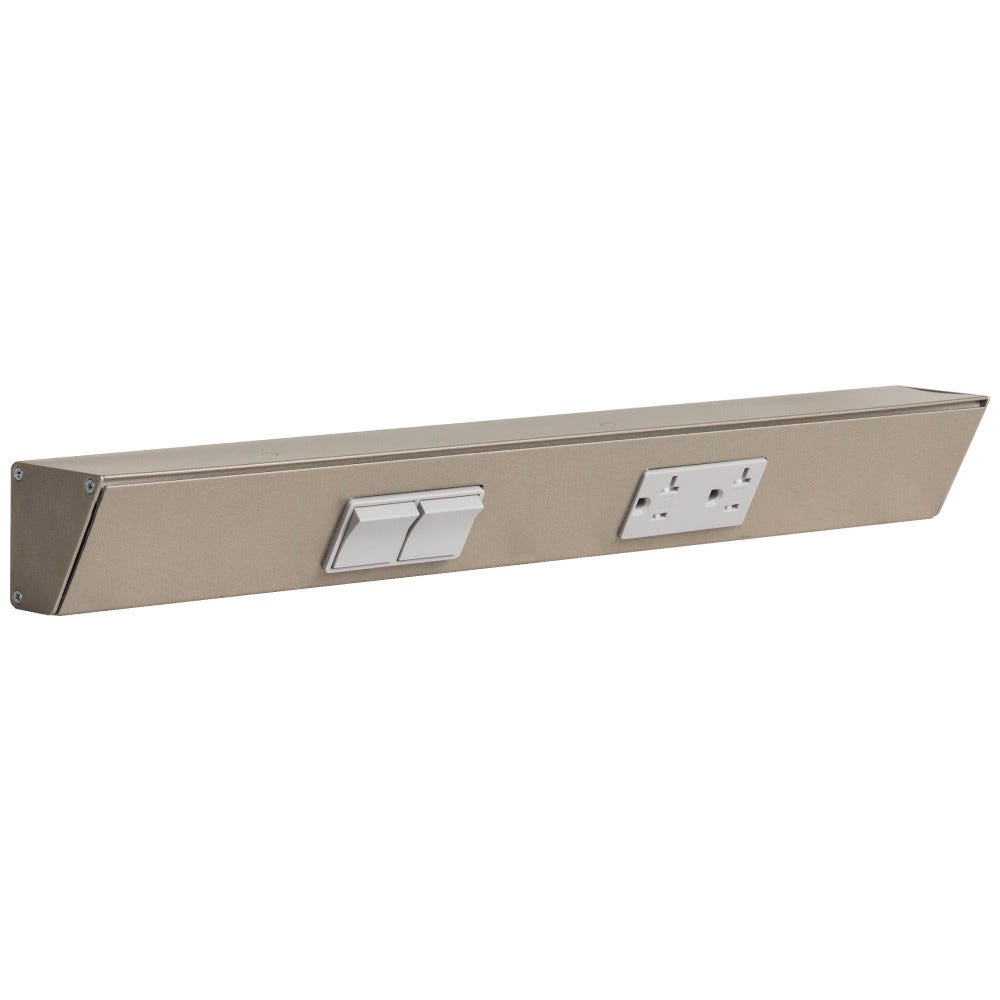 Task Lighting TRS18-2G-SN-LS 18" TR Switch Series Angled Power Strip with Left Grey Switches & Receptacles - Satin Nickel Finish, 120V, 20A