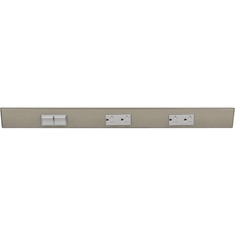 Task Lighting TRS24-3G-SN-LS 24" Angled Power Strip - 2 Gray Duplex Receptacles - 2 Gray Left Side Switches - Satin Nickel Finish