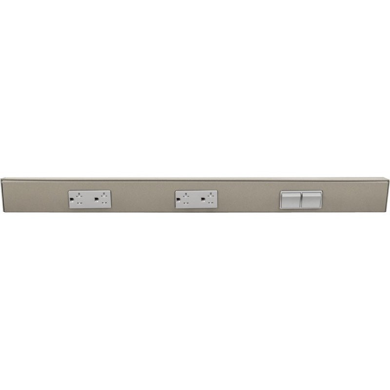 Task Lighting TRS24-3G-SN-RS 24" Angled Power Strip - 2 Gray Duplex Receptacles - 2 Gray Right Side Switches - Satin Nickel Finish