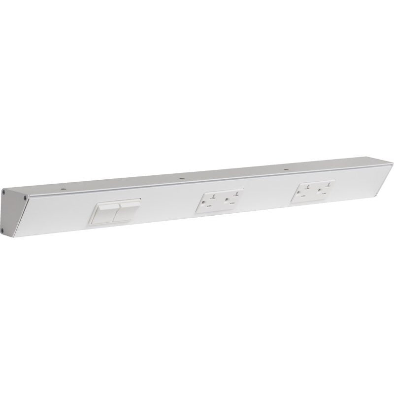 Task Lighting TRS24-3W-WT-LS 24" Angled Power Strip - 2 White Duplex Receptacles - 2 White Left Side Switches - White Finish