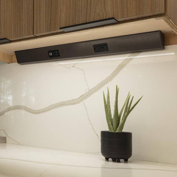 Task Lighting TRU48-3GD-P-SN 48" Angled Power Strip with Gray USB / Receptacles, Satin Nickel Finish