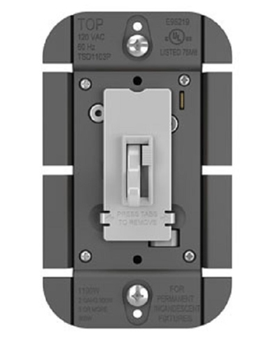 Wattstopper TSD1103PGRY Toggle Slide Dimmer Incandescent Single Pole/3-Way, 1100W Gray Finish