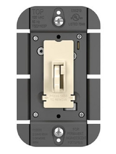 Wattstopper TSD1103PLA Toggle Slide Dimmer Incandescent Single Pole/3-Way, 1100W Light Almond Finish