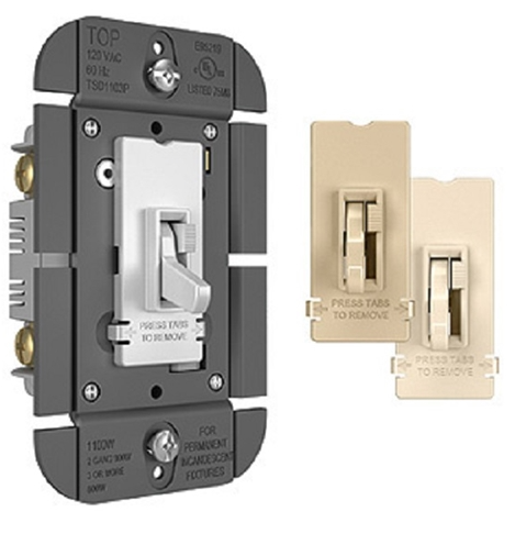 Wattstopper TSD703PTC 700W Single Pole/ 3-Way Incandescent Tottle Slide Dimmer, Tri-Color