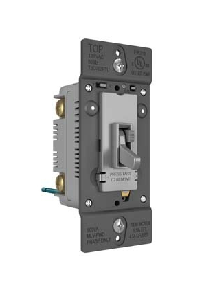 Wattstopper TSD703PTUGRY Tru-Universal Single Pole/3-Way Toggle Slide Dimmer, Preset, Gray Finish
