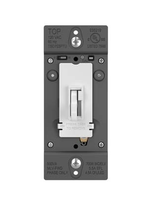 Wattstopper TSD703PTUW Tru-Universal Single Pole/3-Way Toggle Slide Dimmer, Preset, White Finish
