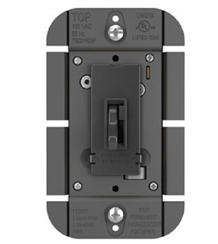 Wattstopper TSDFB83PBK 3W 8A Fluorescent Single Pole/ 3-Way Toggle Fluorescent Toggle Slide Dimmer, Black Finish