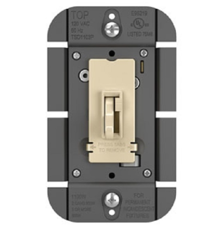 Wattstopper TSDFB83PI Fluorescent Single Pole/ 3-Way Toggle Fluorescent Toggle Slide Dimmer, 3W, 8A, Ivory Finish