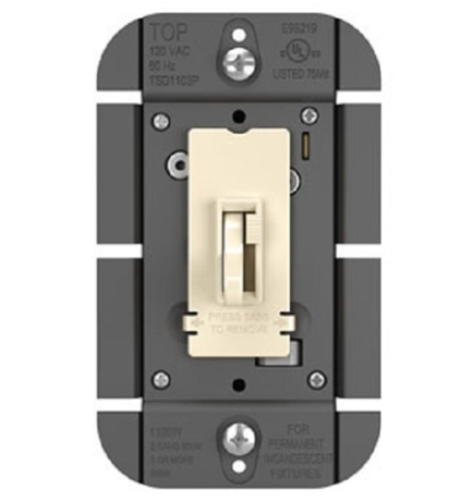 Wattstopper TSDFB83PLA Fluorescent Single Pole/ 3-Way Toggle Fluorescent Toggle Slide Dimmer, 3W, 8A, Light Almond Finish