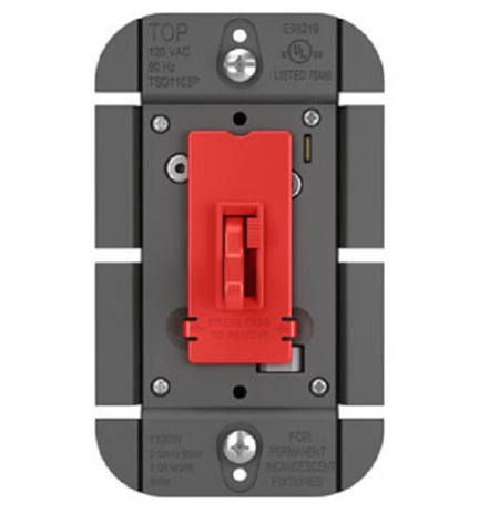 Wattstopper TSDFB83PRED Fluorescent Single Pole/ 3-Way Toggle Fluorescent Toggle Slide Dimmer, 3W, 8A, Red Finish
