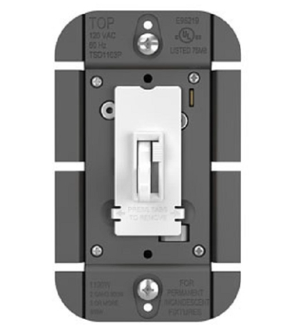 Wattstopper TSDFB83PW Fluorescent Single Pole/ 3-Way Toggle Fluorescent Toggle Slide Dimmer, 3W, 8A, White Finish