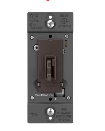 Wattstopper TSDLV703P Toggle Slide Dimmer 700VA Single Pole/3-Way Magnetic Low-Voltage Light Dimmer Wall Control