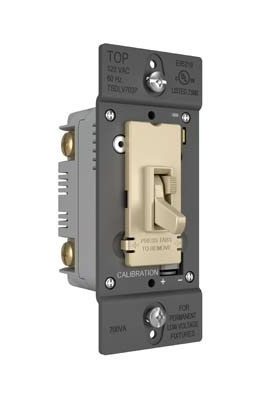 Wattstopper TSDLV703PI TradeMaster® Toggle Slide Dimmer Low Voltage Single Pole/3-Way, 700VA, Ivory