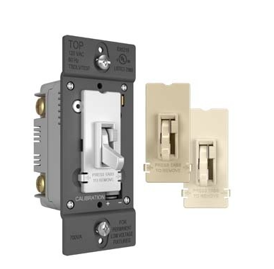 Wattstopper TSDLV703PTC TradeMaster® Toggle Slide Dimmer Low Voltage Single Pole/3-Way, 700VA, Tri-Color (White, Ivory, Light Almond)