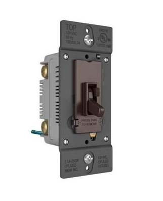 Wattstopper TSDSSL7AP TradeMaster® SSL7A-Compliant LED/CFL/Incandescent Single Pole/3-Way Toggle Slide Dimmer, Brown