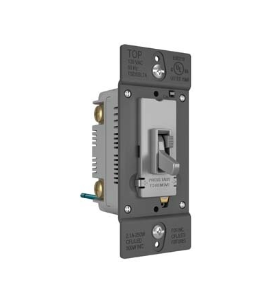 Wattstopper TSDSSL7APGRY TradeMaster® SSL7A-Compliant LED/CFL/Incandescent Single Pole/3-Way Toggle Slide Dimmer, Gray