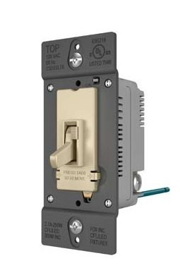 Wattstopper TSDSSL7API TradeMaster® SSL7A-Compliant LED/CFL/Incandescent Single Pole/3-Way Toggle Slide Dimmer, Ivory
