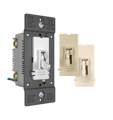 Wattstopper TSDSSL7APTC TradeMaster® SSL7A-Compliant LED/CFL/Incandescent Single Pole/3-Way Toggle Slide Dimmer, TRI-Color