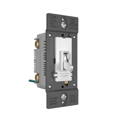 Wattstopper TSDSSL7APW TradeMaster® SSL7A-Compliant LED/CFL/Incandescent Single Pole/3-Way Toggle Slide Dimmer, White