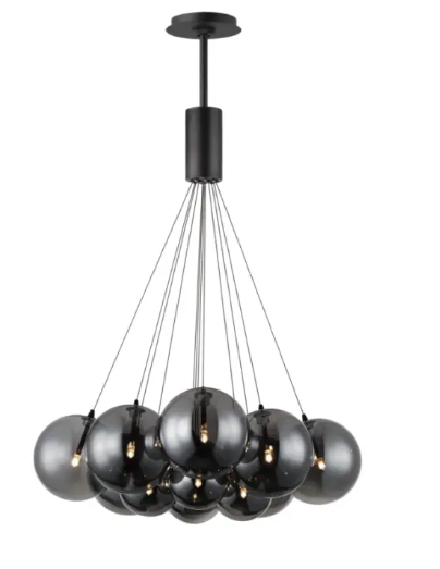 ET2 Contemporary Lighting E25089-142BK Burst 12-Light LED Pendant, Smoke Glass, Color Temperature 3000K, 1,750 Lumens, Voltage 120V, Smoke Glass Finish