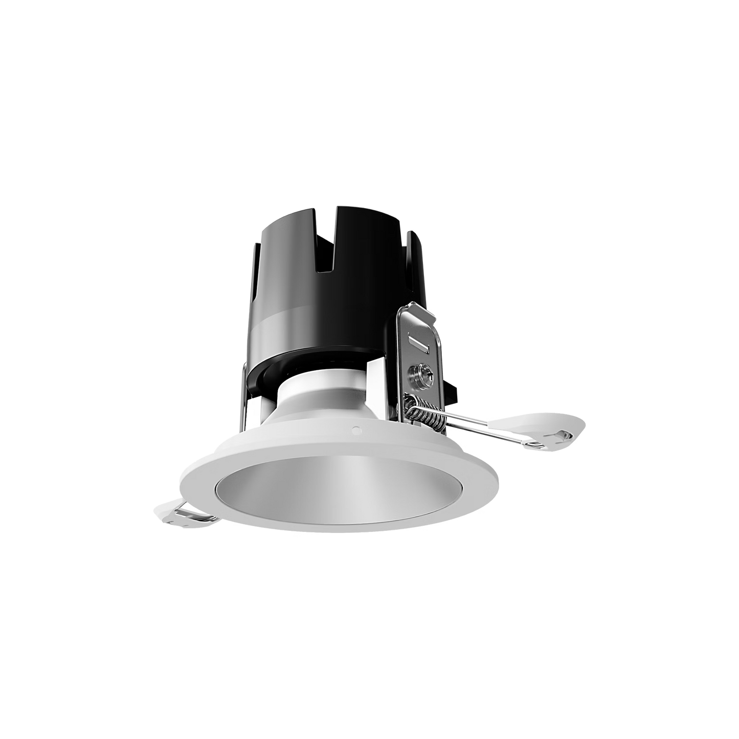 Visual Comfort Architectural ENCL3RRF-L15930AI-S-W Entra CL 3" Round Remodel Flanged Adjustable Downlight – 15W – 3000K – 1300 Lumens – 90+ CRI – Satin Silver Reflector – White Flanged Trim IC Airtight