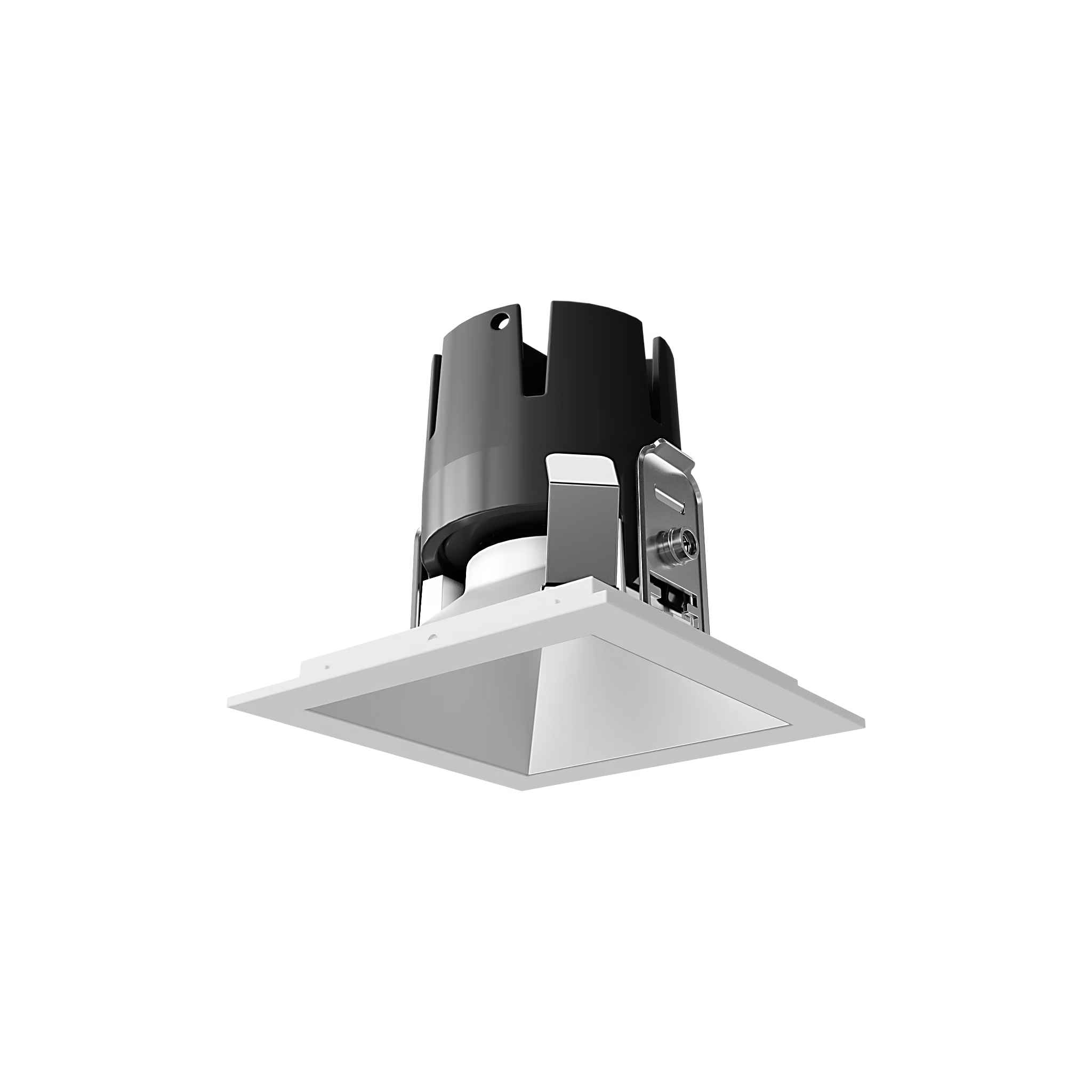 Visual Comfort Architectural ENCL3SRF-L12WD31WI-S-W Modern Entra CL 3" Square Remodel Flanged Light - CCT: 3000K-1800K - 12W - Reflector Finish: Satin Nickel - Trim Finish: White