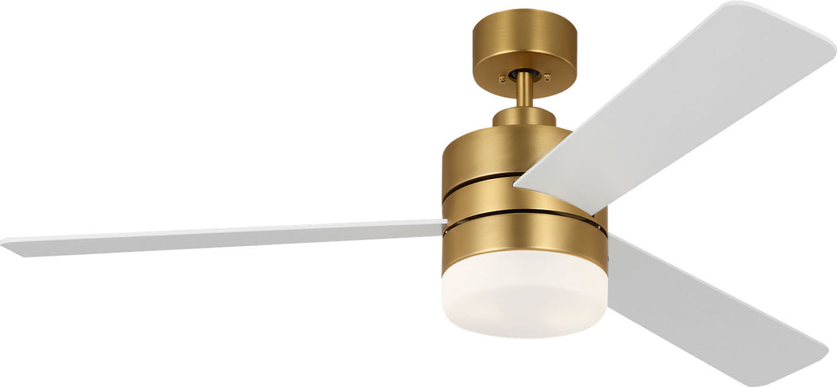 Generation Lighting Era 52 LED ceiling fan in burnished brass with matte white blades