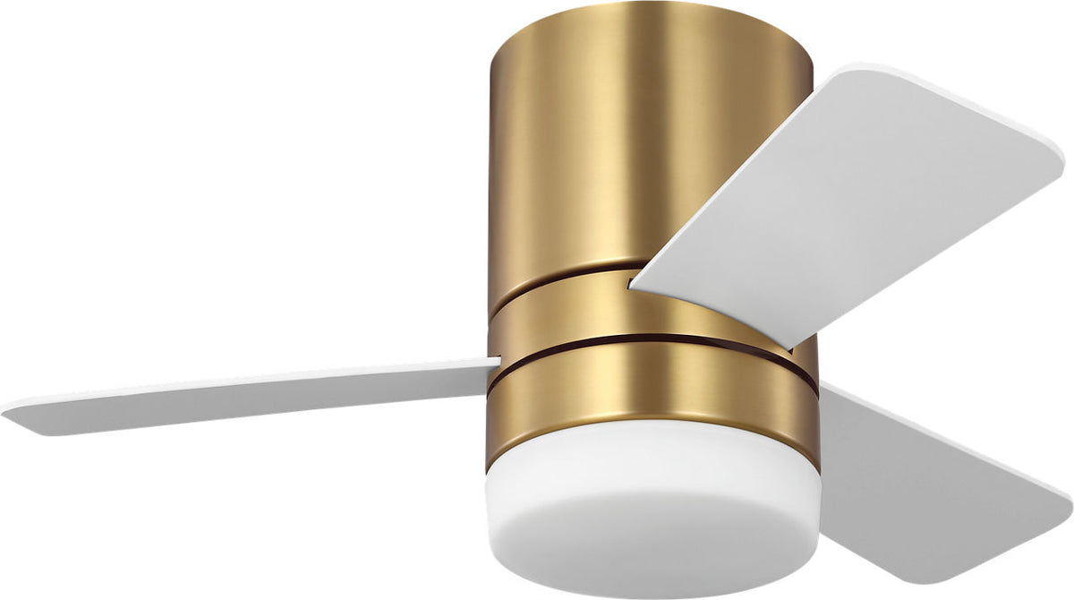 Generation Lighting Era 32 inch burnished brass hugger LED ceiling fan with matte white blades