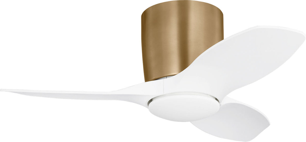 Generation Lighting Titus 32 inch satin brass hugger LED ceiling fan with matte white blades