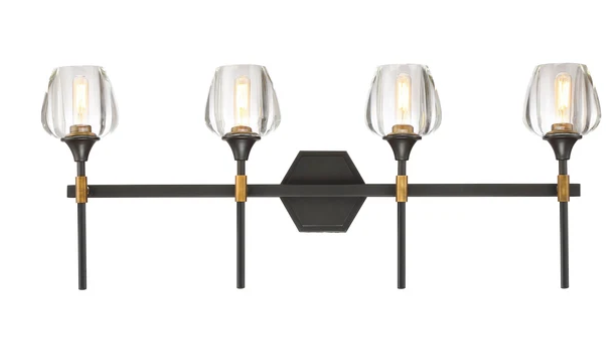 SDQ Lighting VL37304UBVB 33.75" Modern Clear Crystal Wall Sconce, Wattage 240W, Urban Bronze / Aged Brass Finish